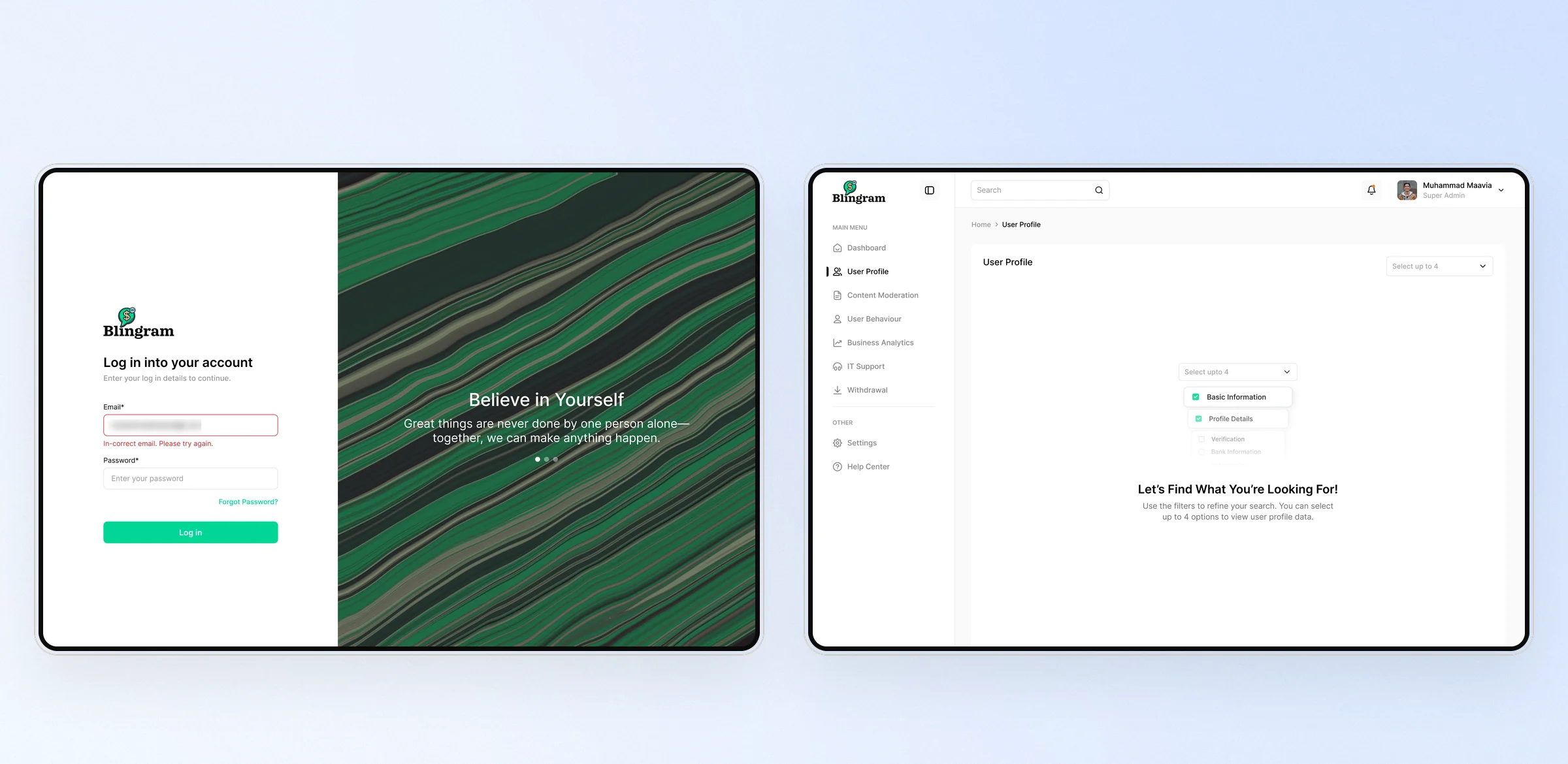 Blingram interface detail