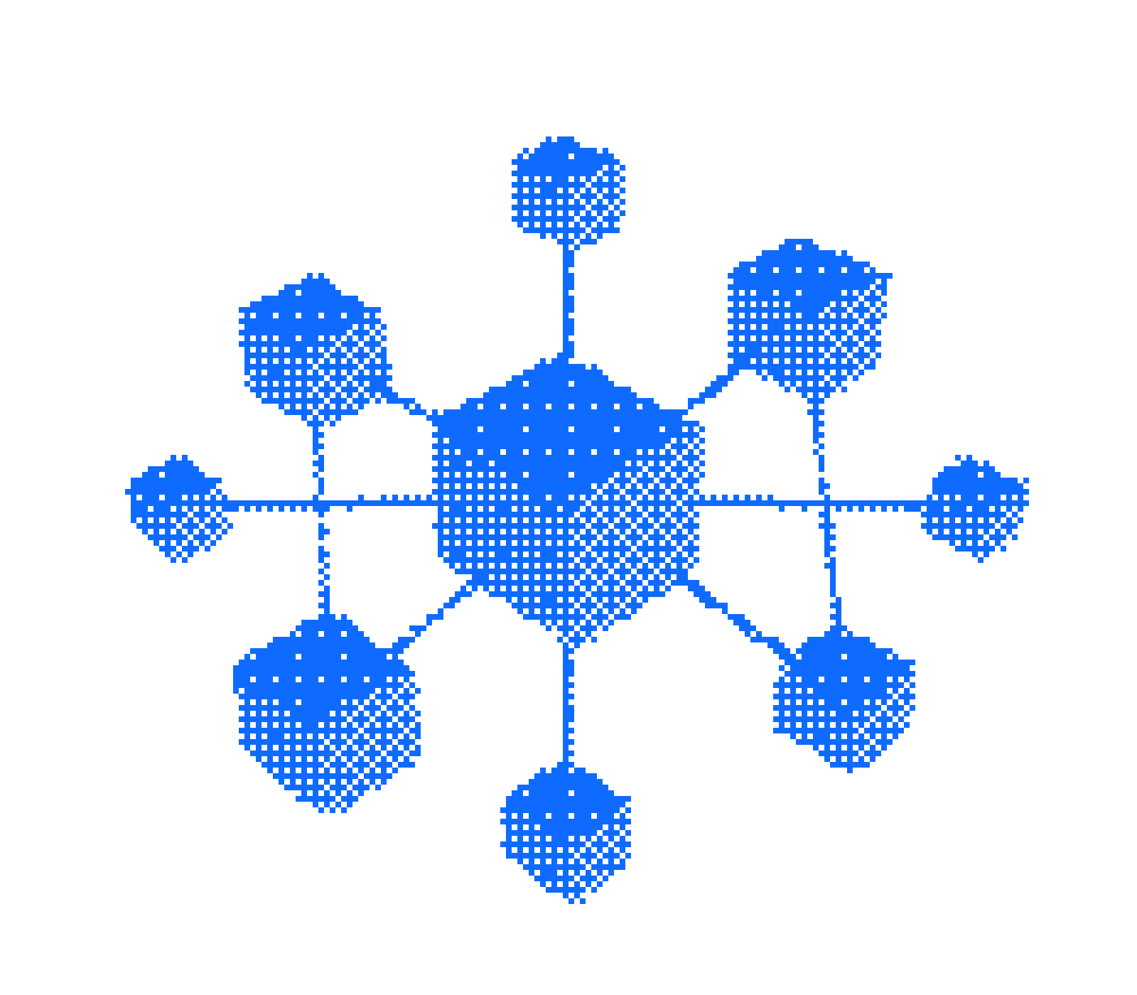 Connected system blocks, illustrated in a dithered pixel style